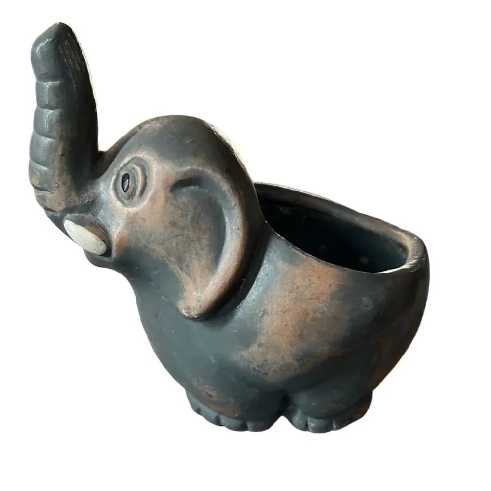 Mexico terracotta small elephant planter hand painted.